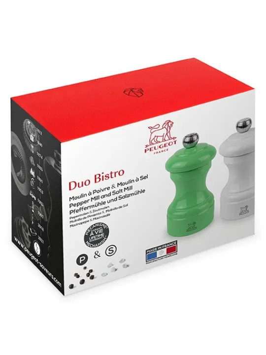 Discount Bistro Set of manual wooden salt and pepper mills in white and green gloss, 10cm Salt | Salt & Pepper Mill Sets