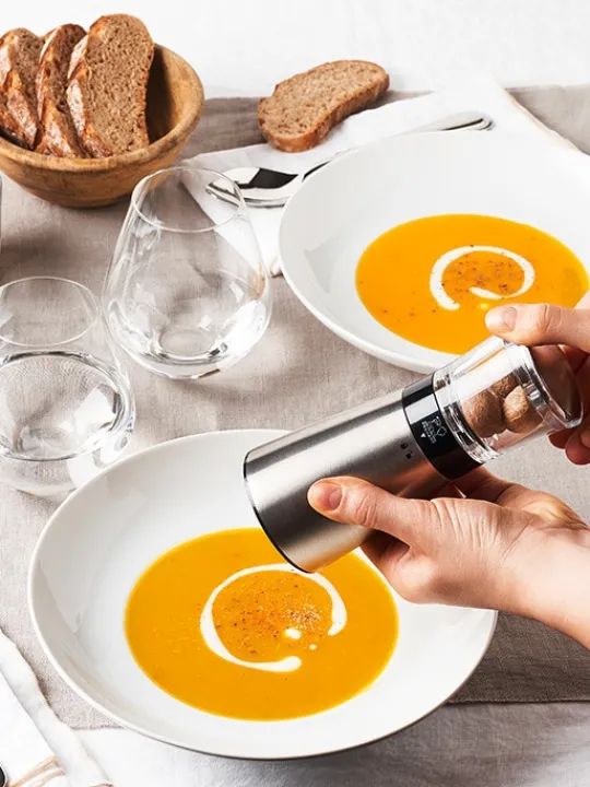 Shop Daman Manual nutmeg mill in stainless steel and acrylic with magnetic cover 15cm For The Foodie | Speciality Spice Mills