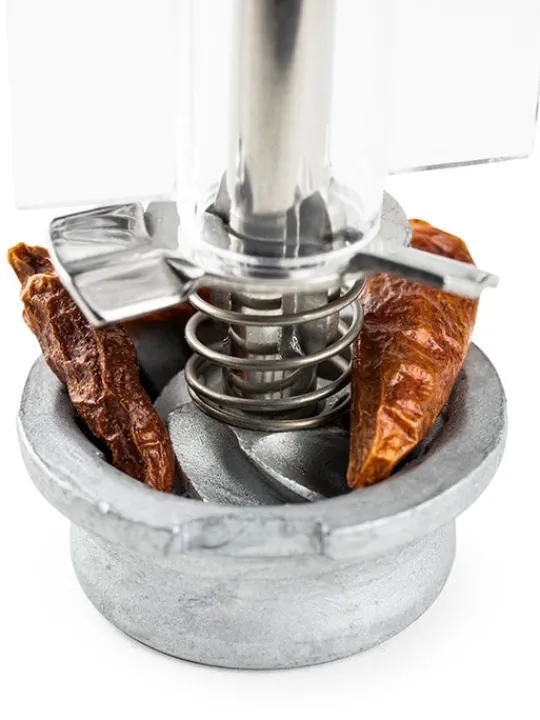 olron_manual_chilli_grinder_in_white_matt_wood_and_acrylic_cm_3.webp Sale Oléron Manual chilli grinder in matt wood and acrylic, 14cm Speciality Spice Mills